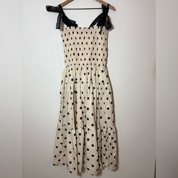En Saison 100% Cotton Ivory & Black Polka Dot Tiered Midi Dress Sz L New - Picture 6 of 8